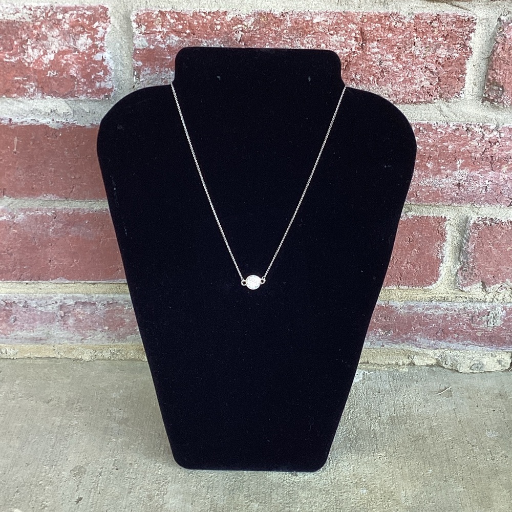 Delicate Silver Chain With Pave Disc - Women Jewelry